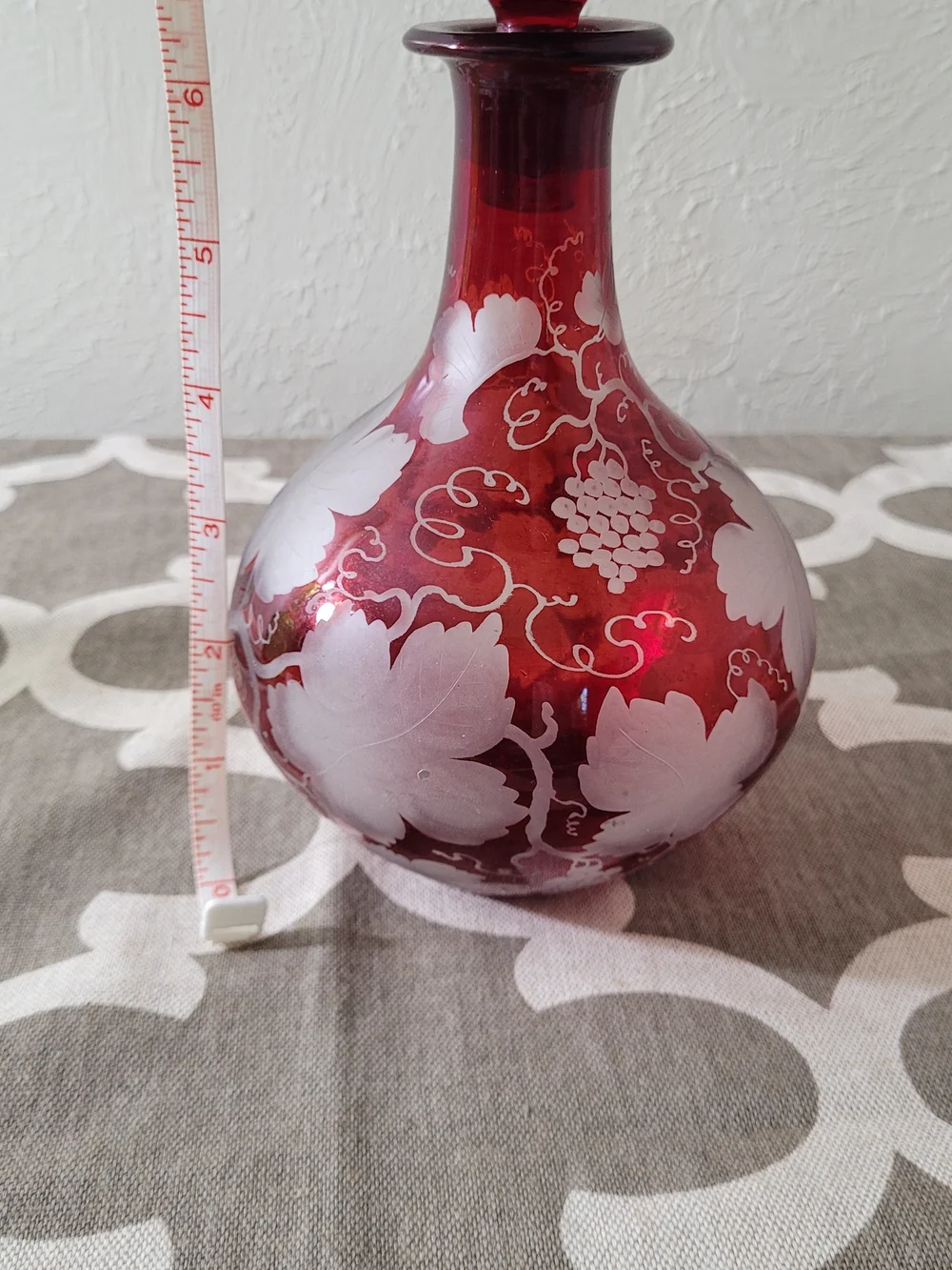 Ruby Red Etched Glass Vintage Bohemian Style Decanter